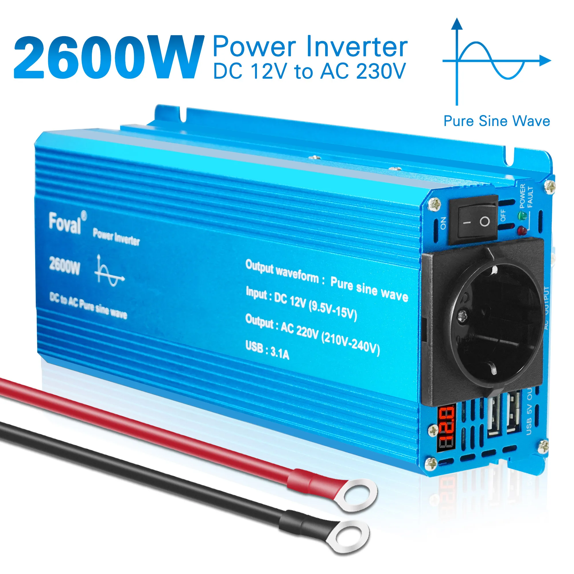 1500W/2200 w2600w/3000W potenza DC 12V a AC 220V adattatore Inverter per auto convertitore di alimentazione con presa ue a onda sinusoidale pura