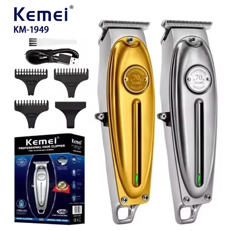 Kemei KM-1949 Professioneller Haarschneider für Männer, Elektrischer Kabelloser Haarschneider mit T-Klinge, Glatzenrasierer, Haarschneidemaschine