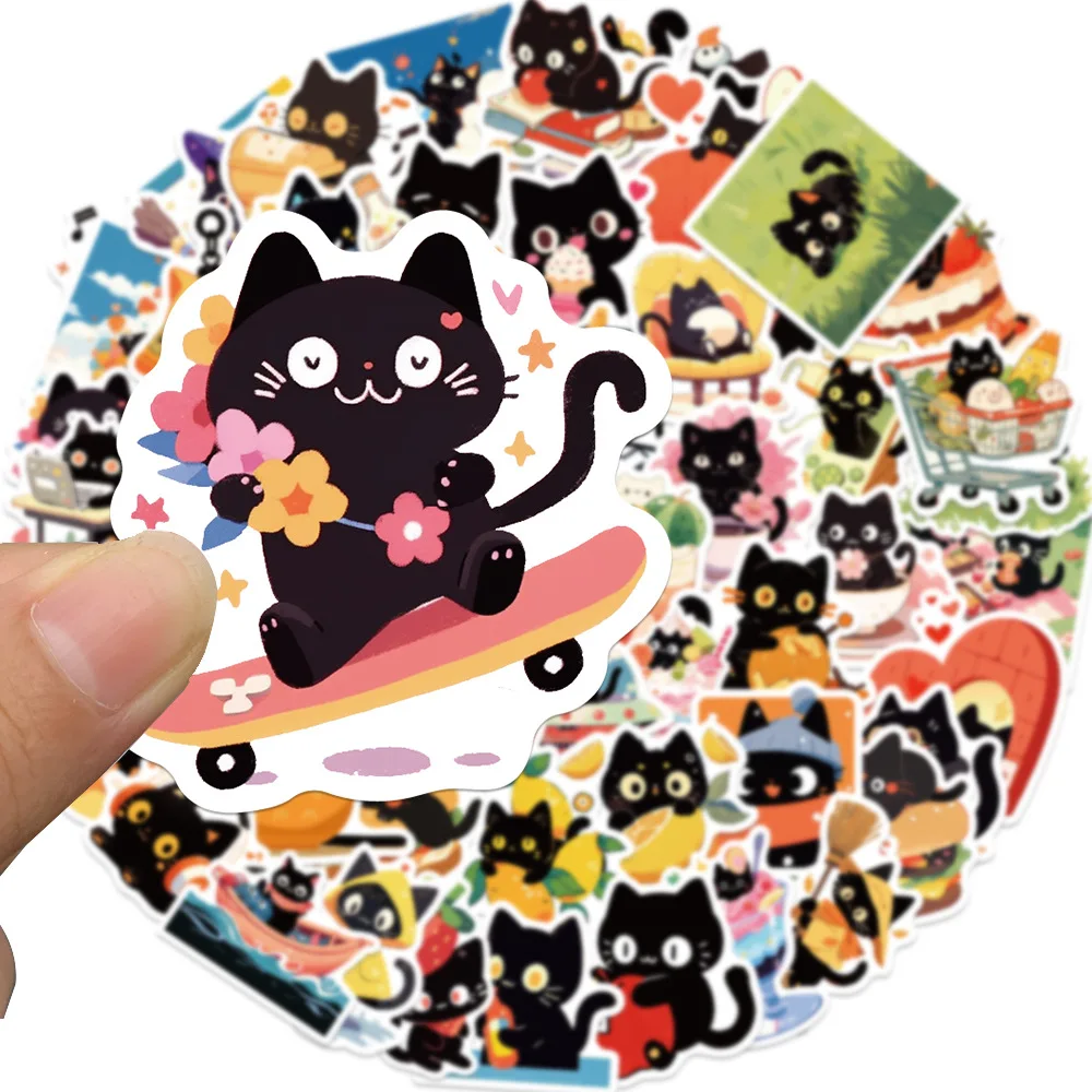 60Pcs Black Cat Stickers Pack，Cute Cool Vinyl Waterproof Stickers for Water Bottle,Skateboard,Laptop,Phone,Scrapbooking