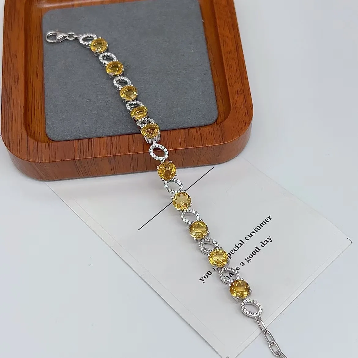

Citrine Bracelet High Clarity, S925 Silver Inlaid Color Gemstone Delicate Jewelry