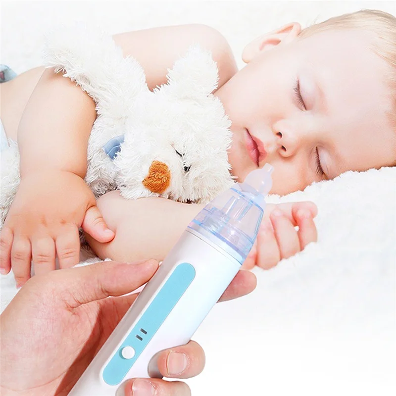 B84B-Conveniente limpiador de nariz de bebé de poco ruido, aspirador Nasal de succión ajustable para niños, alta apariencia, limpia fácilmente la nariz azul