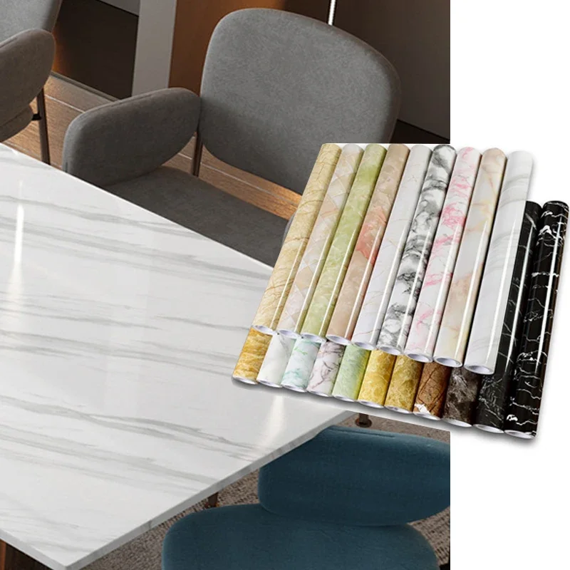 PVC Self-adhesive Vinyl Waterproof Oil-proof Marble Wall Stickers Kitchen Cabinets Stove Desktop Decorative Film