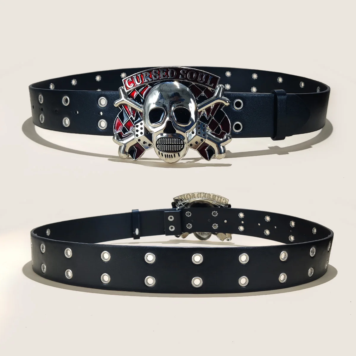 المرأة فاسق الجمجمة حزام Harajuku القوطية Y2K العيينة الهيكل العظمي رئيس الديكور حزام الرجال الفتيات حزام جلد اكسسوارات الهالوين #2