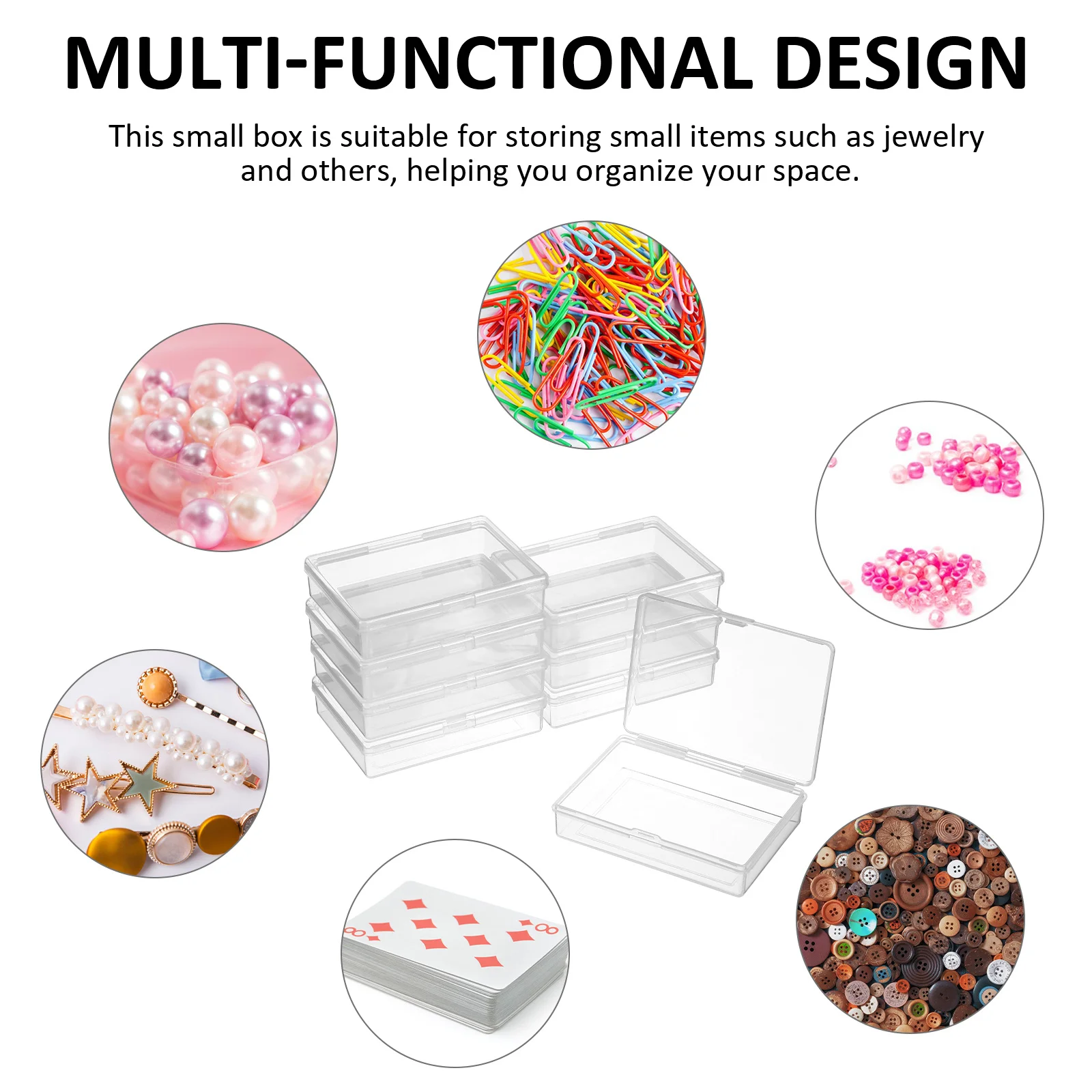 

8Pcs Long Rectangular Storage Box Small Clear Plastic Jewelry Organizer Portable Design Strong Material