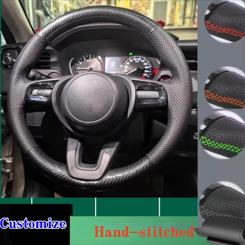 Customized Hand-stitched Carbon Fiber Leather Steering Wheel Cover For Honda ENS1 ENP1 XRV Vezel Fit Jazz GR 2021 2022 2023