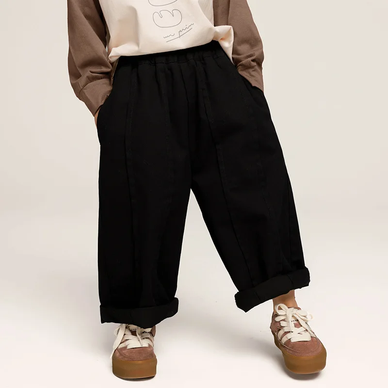 

Однотонные свободные брюки с редиской, детские хлопковые брюки для мальчиков, весенне-осенние повседневные брюки с большими карманами для девочек