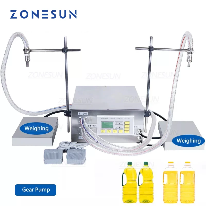 ZONESUN ZS-GP632 Semi Auotomatic Weighing Filling Machine Double Nozzles Lubricating Edible Essential Oil Gear Pump Oil Filler