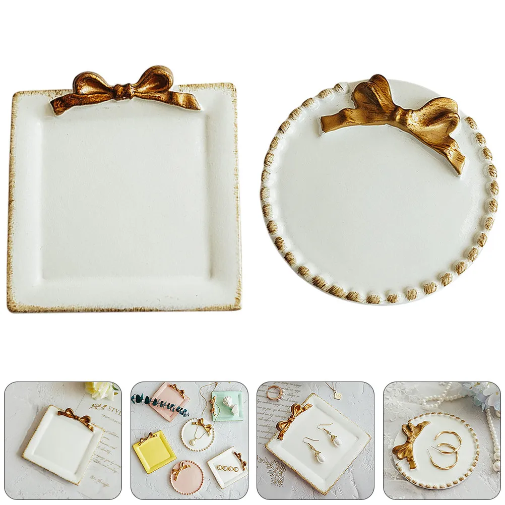

2Pcs Resin Jewelry Display Tray Creative Earrings Storage Tray Smooth Surface Photography Prop Desktop Decoration