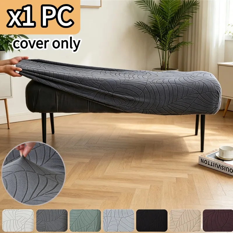 Simple Long Bench Cover Elastic Jacquard Anti-dirty Piano Stool Covers Removable Washable Long Stool Cover Dining Room Bedroom