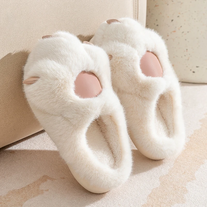 Fuzzy Plush Slippers Funny Cute Cats Paw Slipper Warm Pad Cartoon Furry Slippers Bear Paw Anti-slip Indoor Floor Shoe