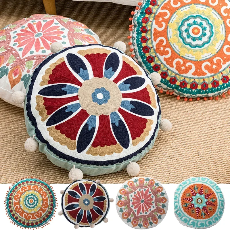 Ethnic Moroccan Style Round Throw Pillow Case Embroider Craft Unstuffed Seat Cushion Bay Window Homestay Decor Ottoman Covers