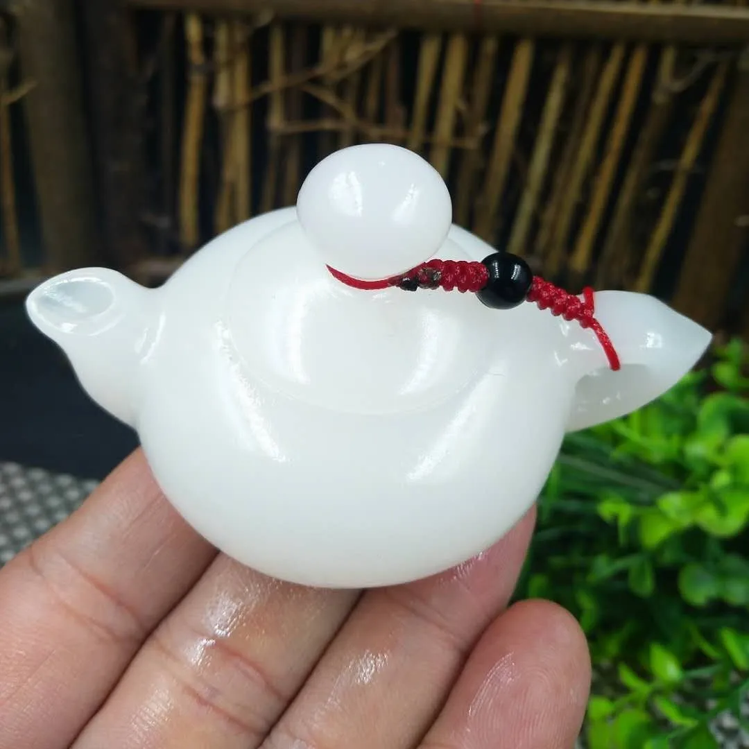 

China natural white color jade smooth with small ornaments Handcarved teapot