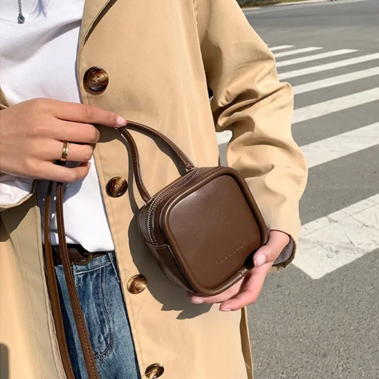 

Simple Solid Color Retro Small Square Bag PU Leather Crossbody Bags Girl Purses and Handbags Mini Bag