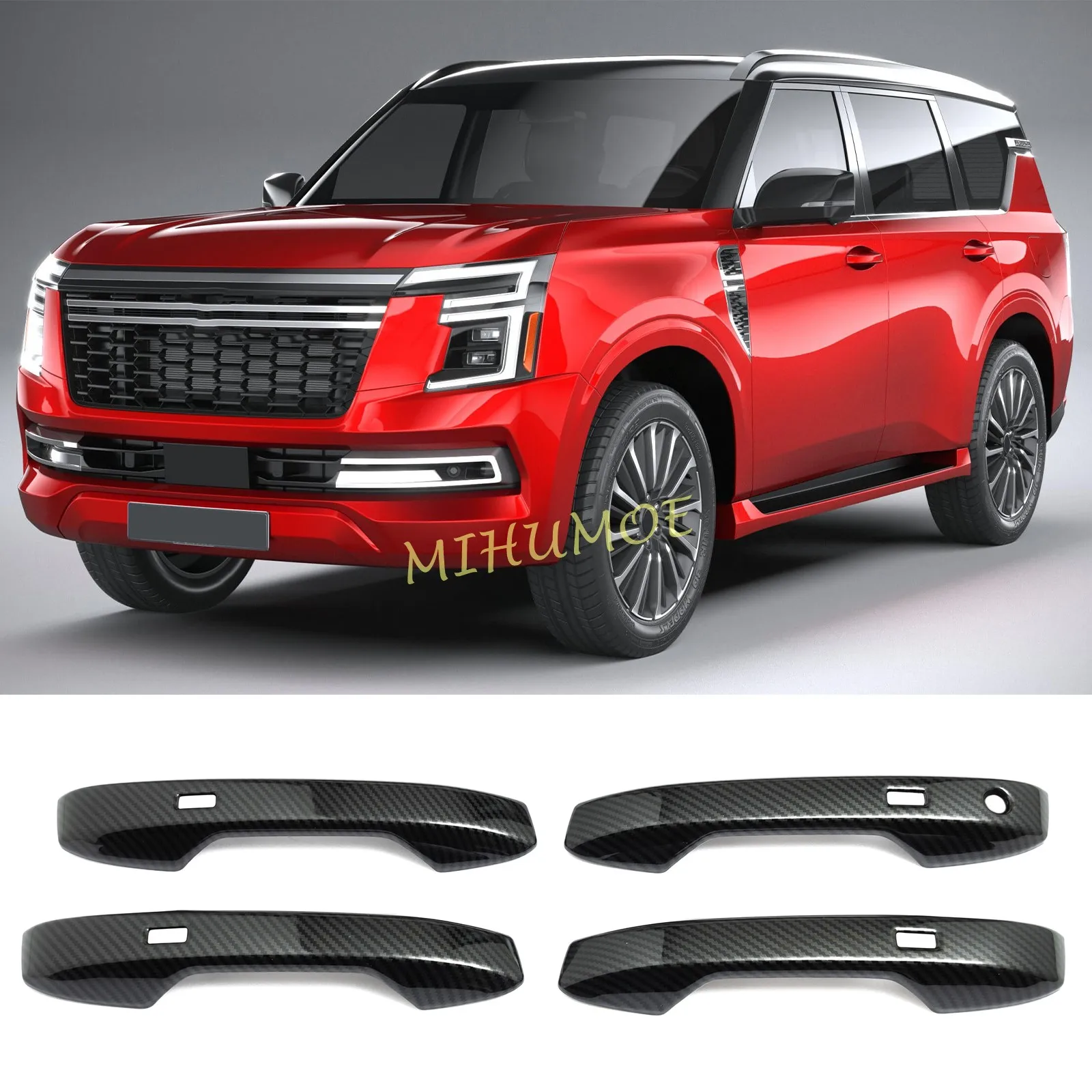 

For Nissan Armada Patrol Y63 2025 2026 Black Carbon Fiber Style ABS Door Handle Cover Decoration Protector Trim