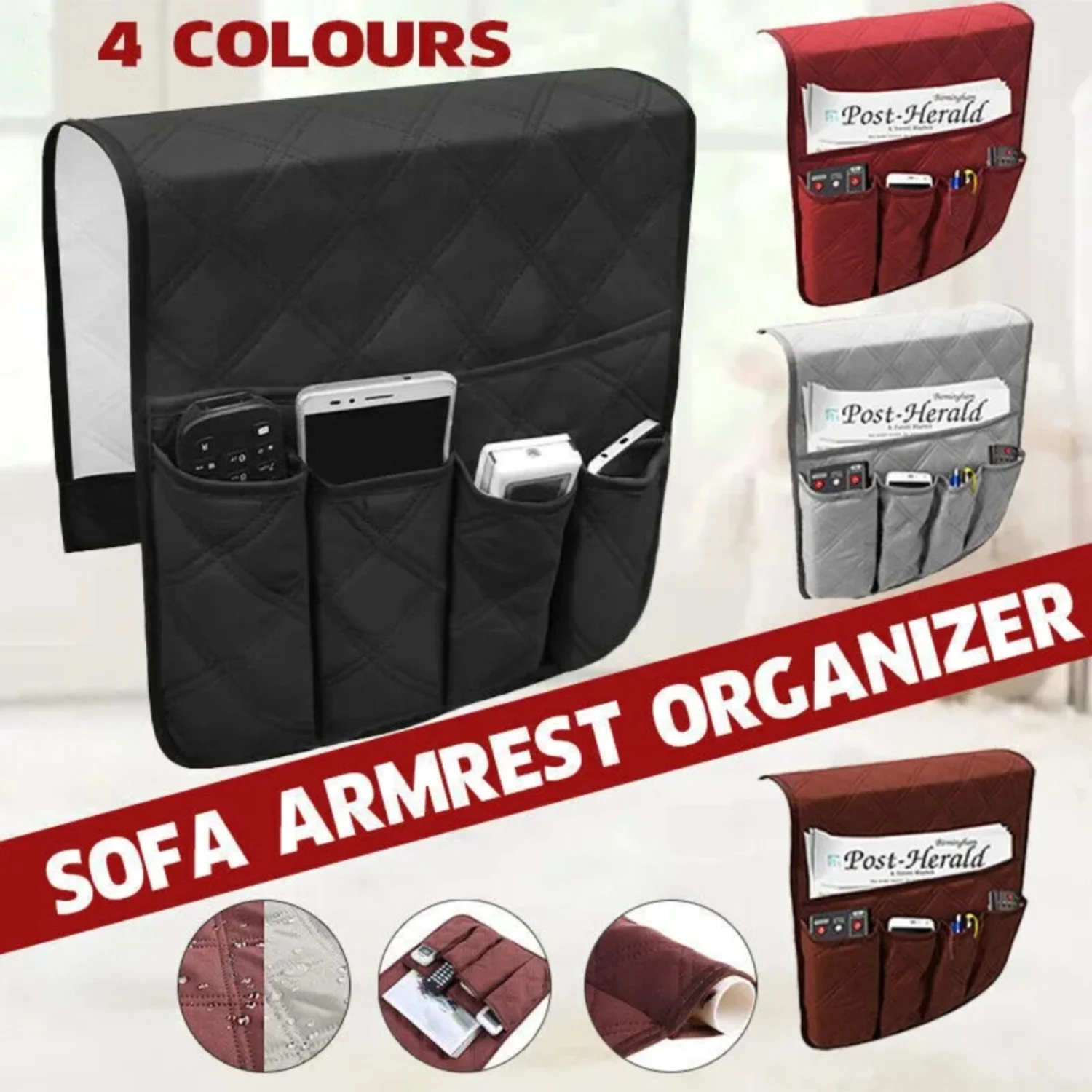 

Sofa Armrest Organizer with 5 Pockets and Cup Holder Tray Couch Armchair Hanging TV Control Cellphone