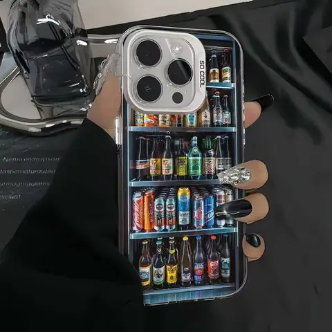 Интересный чехол для телефона с холодильником и пивным напитком для iPhone 16, 15, 13, 14, 12, 11 Pro Max Plus X XS, противоударный жесткий чехол