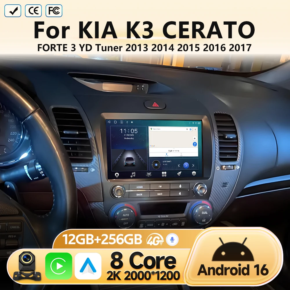 Radio para Auto Kia Cerato 3 K3 Forte 2013 2014 2015 2016 2017 2018 Android 16 GPS Navegación Multimedia Reproductor de Video Estéreo WIFI
