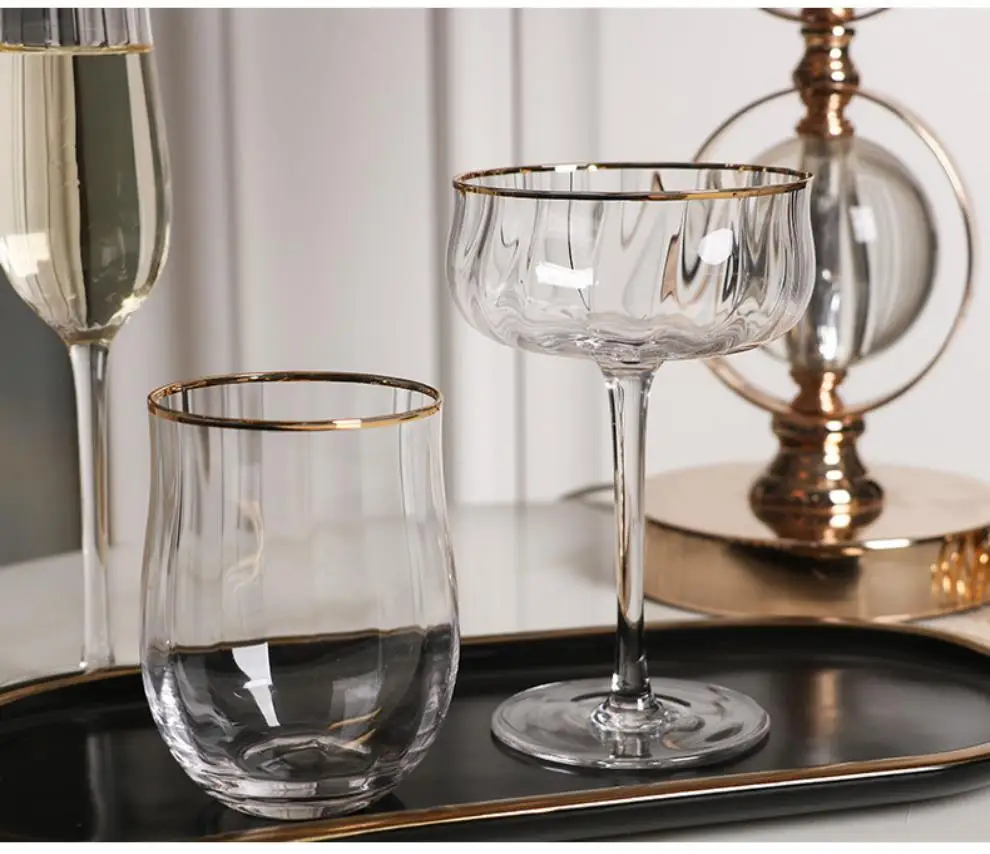 Golden Edge Ripple Champagne Wine Glass Colourful Home Transparent Lead Free Crystal Cocktail Glasses Whiskey Juice Drinking Cup