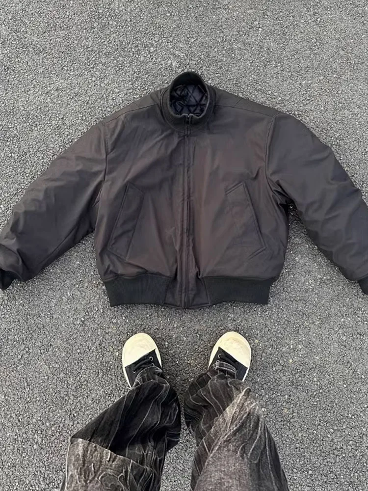 

Retro American Pilot Jaet Cotton Coat Men Winter Thiened Stand Collar Cotton Clothes Cleanfit ort Sle Filled Coat