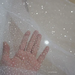 145CM Wide Silvery Dots Glitter Sparkly Wedding Lace Off White Tulle Glimmer Lace Net Fabrics DIY Decor Lace 2024 Latest Meters