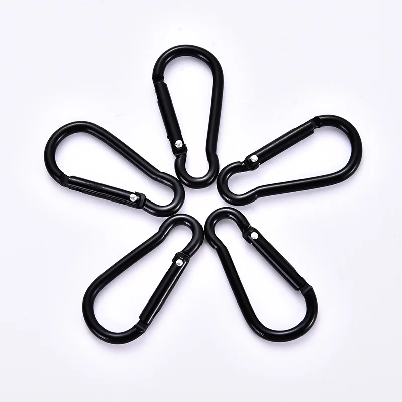 10pcs Black Aluminum Carabiner D-Ring Key Chain Clip Camping Keyring Snap Hook Outdoor Travel Kit Camping Equipment