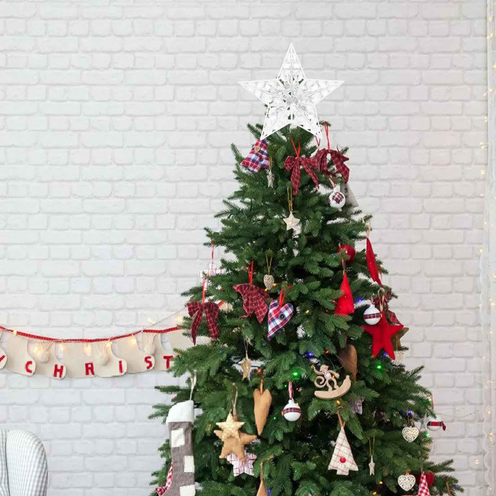 

1pc Star Shaped Light Dazzling Home Decor For Christmas Tree Party Festival Decoration String Lights Treetop Ornament