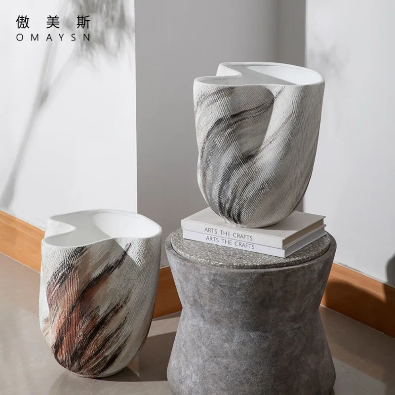 Hand painted ceramic vase Home decoration Living room ornament Large diameter ceramic products