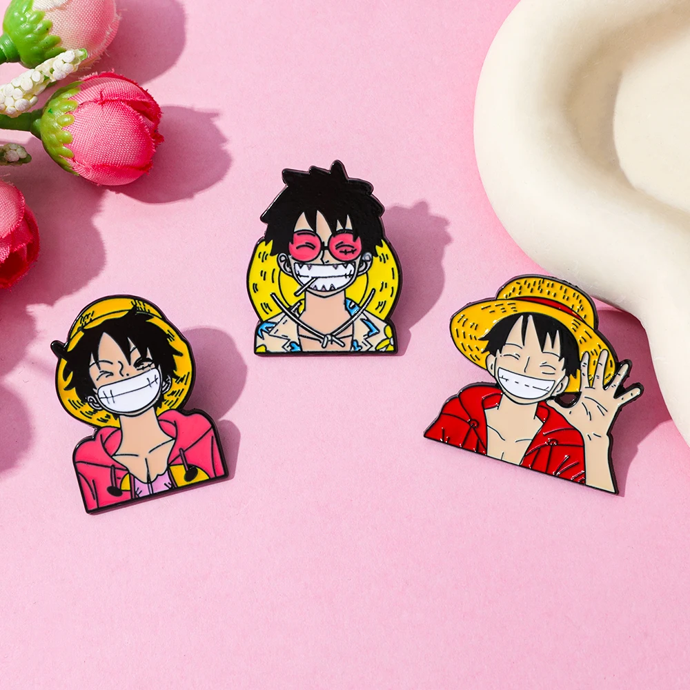 1/3pcs Pirate Straw Hat Cartoon Character Enamel Lapel Pins Metal Brooch Hard Alloy Backpack Decor Badges Jewelry Gift