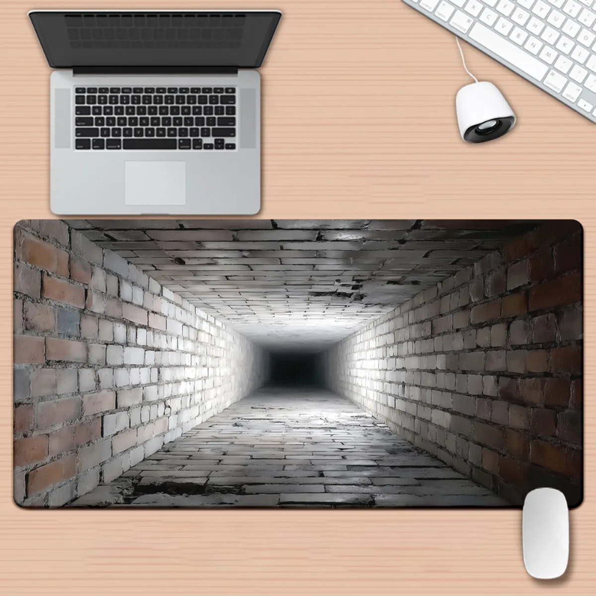Brick Tunnel Vanishing Point Extended Mouse Pad Large Gaming Desk Mat Non-Slip Rubber Base Office Mat