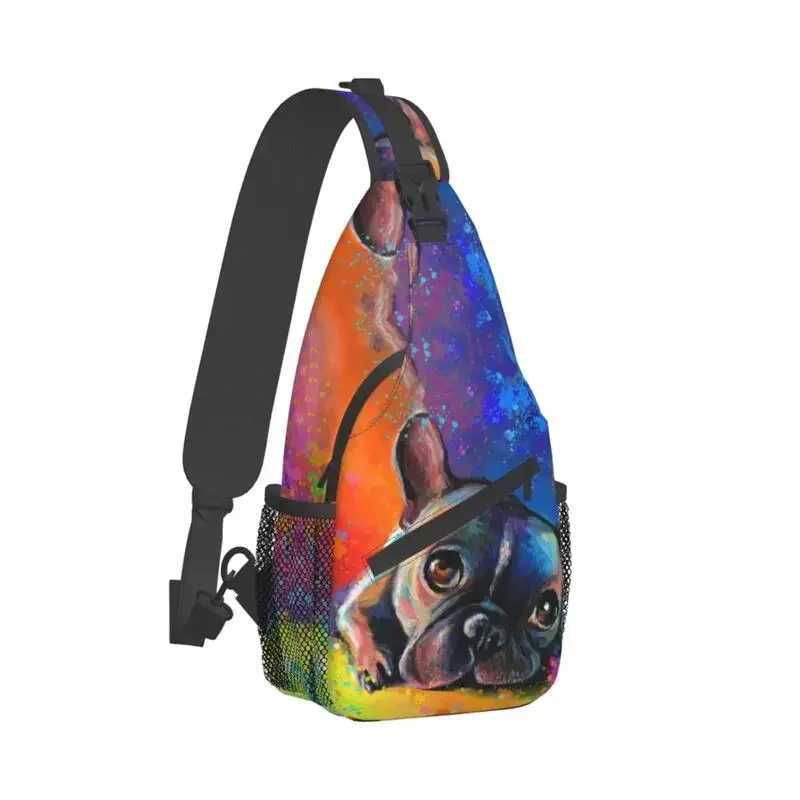 Colorful French Bulldog Sling Chest Crossbody Bag Men Fashion Shoulder Backpack for Travel Cycling