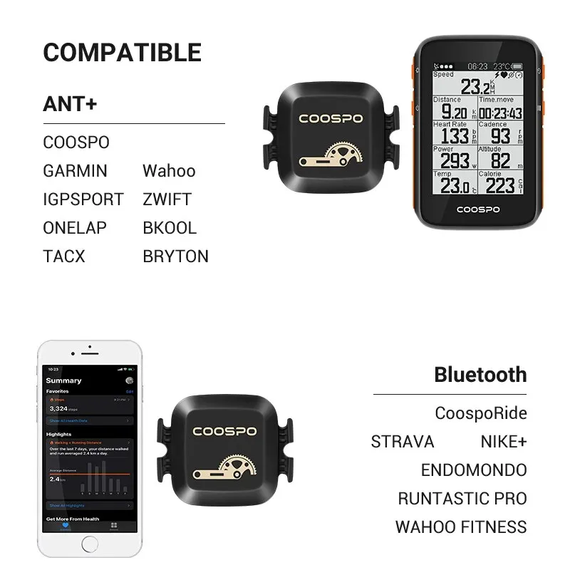 COOSPO BK467 kadence a rychlost senzor dvojí mód rpm monitor Bluetooth 4.0 mravencovití silnice jízdní kolo pro wahoo Garmin jízdní kolo počítač