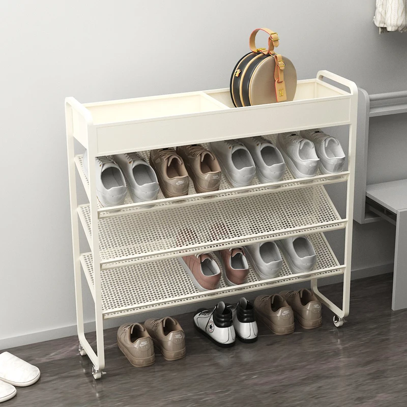 Household entrance shoe rack small narrow explosion wrought iron formaldehyde-free shoe cabinet cream wind simple