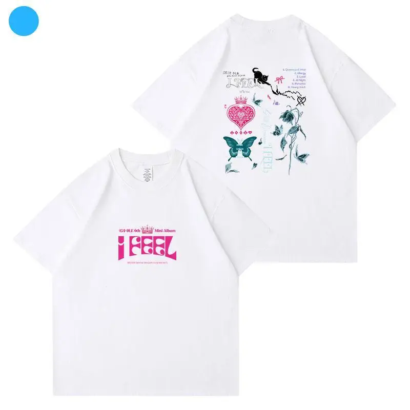 

GIDLE Album I Feel The Same Clothes Around Loose Shoulders Medium Sleeves Cotton Printed Short Sleeves T-shirt Playing Music