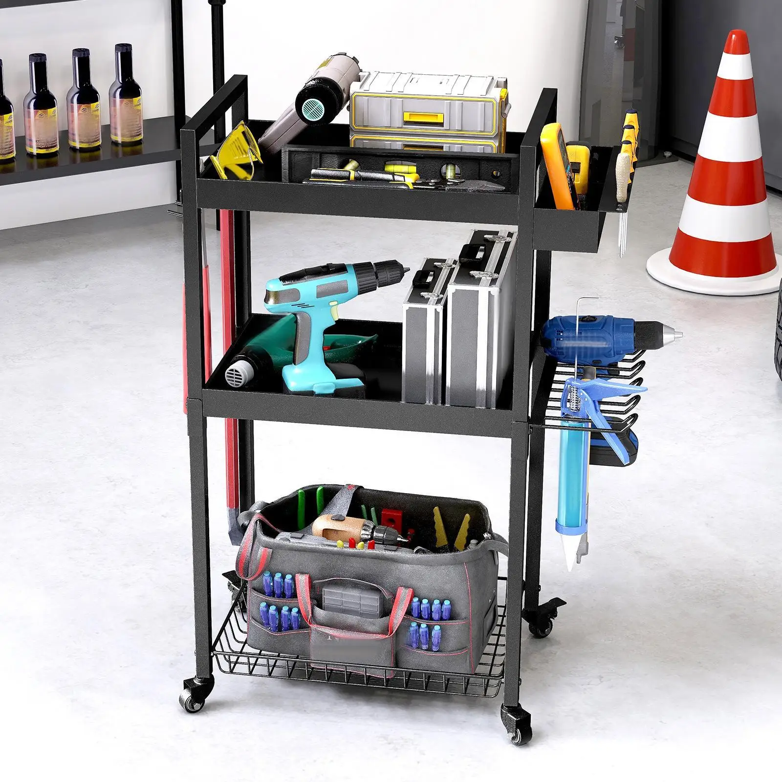 Power Tool Organizer Cart Rolling Tool Cart Shelf for Office Garage Workshop