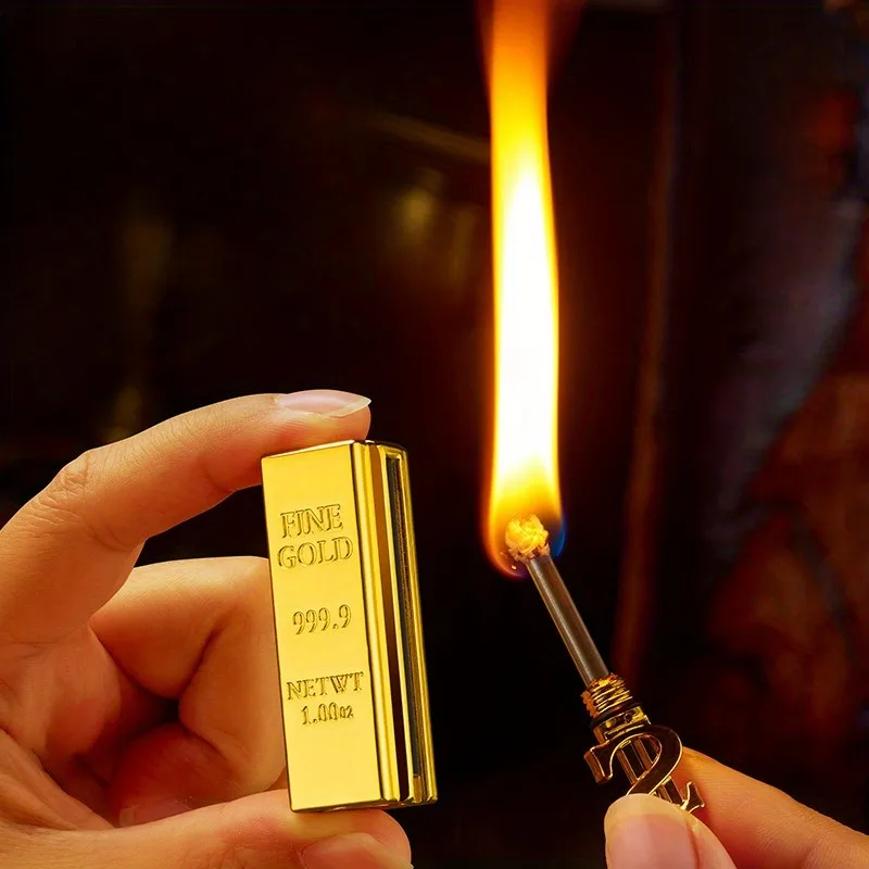 3pcs Golden Brick Permanent Match Lighter Reusable Times Keychain Matches Strikers Lighters Portable For BBQ Outdoor Camping