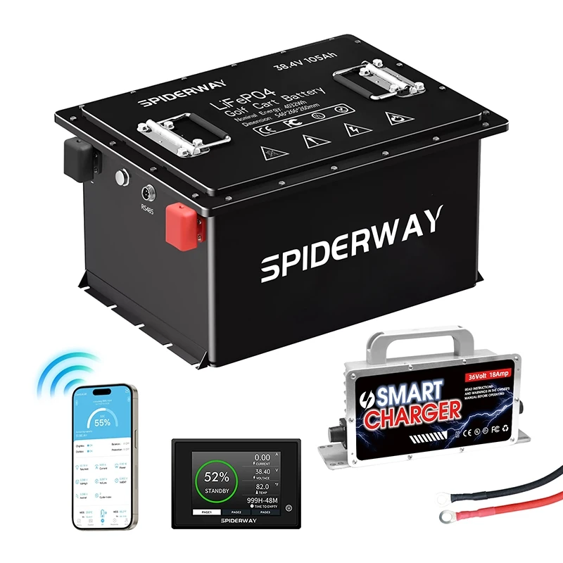 

36V 105Ah Bluetooth LiFePO4 Lithium Battery Built-in 200A BMS 4032Wh 6000+ Cycle, w/ Charger for EZGO Club Car Yamaha Golf Cart