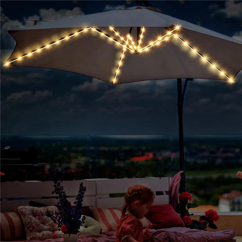 M11K-2X Patio Paraplu Verlichting Zonne-energie Waterdichte Paraplu Verlichting Buitenterras Met Afstandsbediening 8 Modi Warm