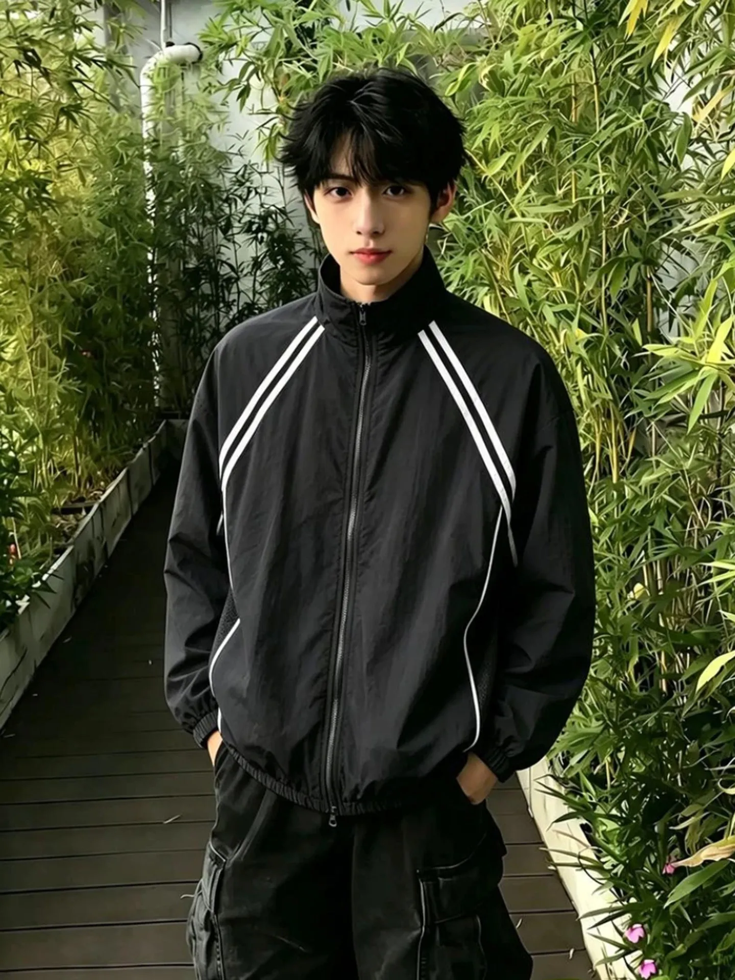 American Stripe Splicing Flight Jacket Men's Autumn Cleanfit Stand Collar Three-proof Sports Coat Short Baseball Uniform