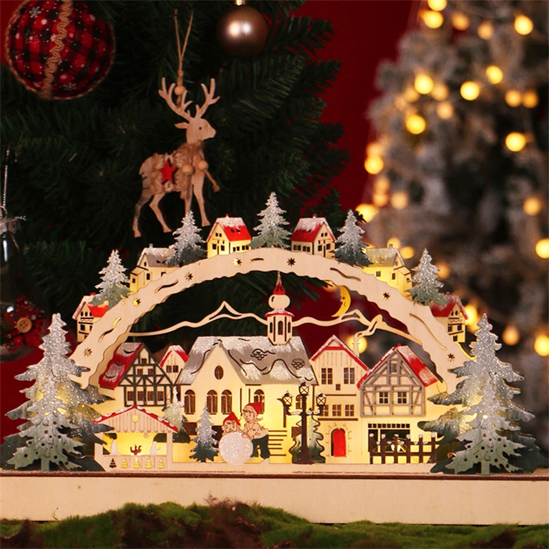 

Christmas Wooden Decorations LED Luminous Christmas Desktop Living Room Shopping Mall Window Cartoon House Exquisite Ornaments