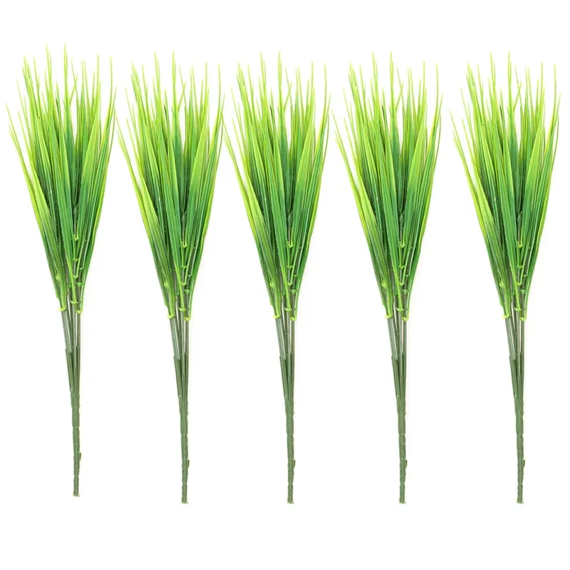 5PCS Artificial Greenery Plastic Wheat Grass Fake Leaves Shrubs Greenery Bushes Indoor Outside Home Garden Office Verandah