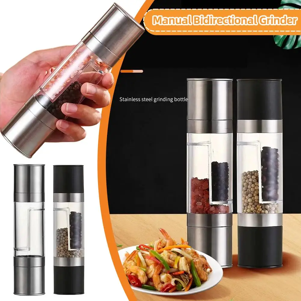 Salt and Pepper Grinder 2-in-1 Dual Chamber Pepper Mill Adjustable Ceramic Blades Salt and Pepper Grinder System All-in-One Kit