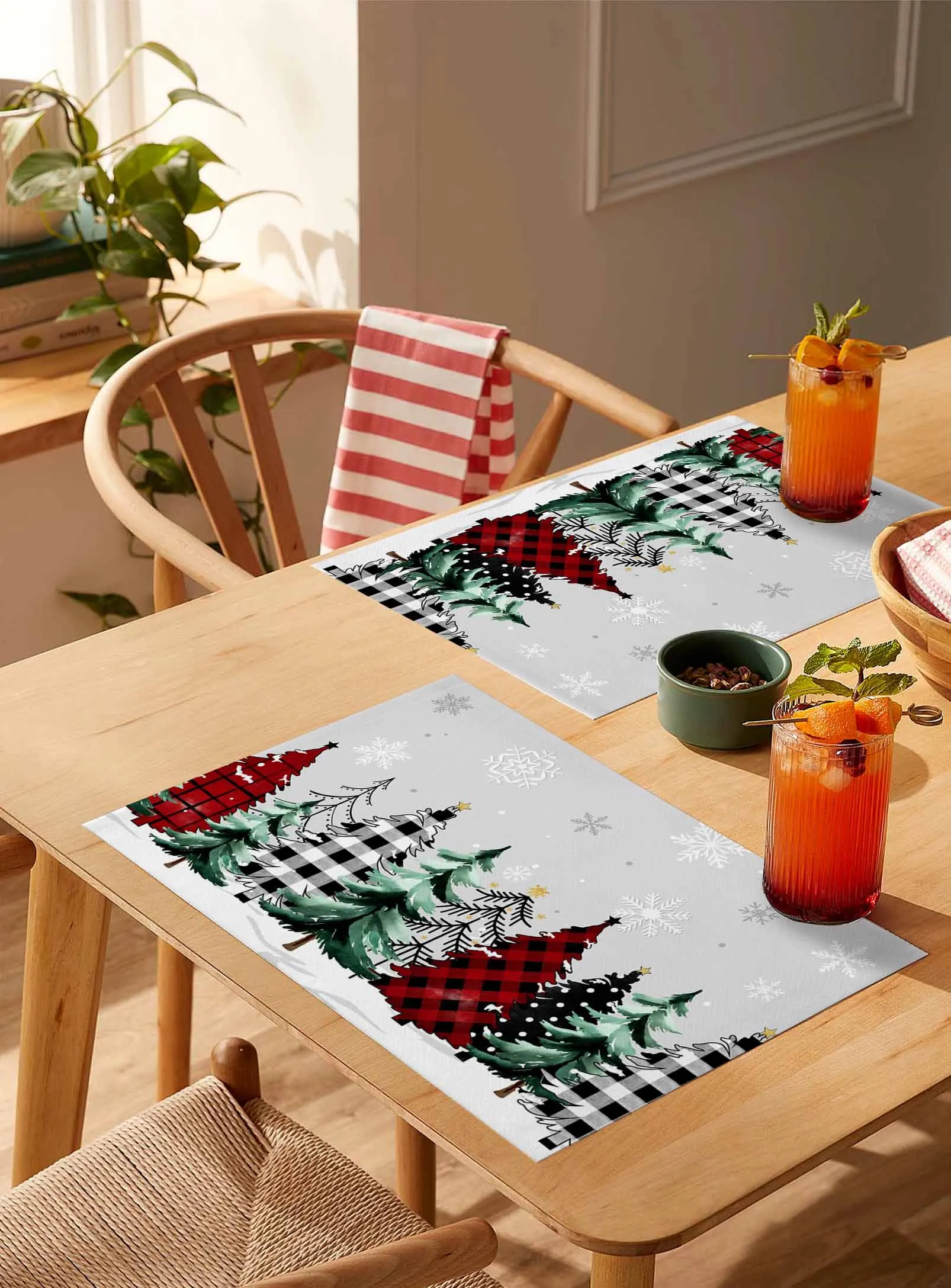 

4/6 Pcs Winter Grey Christmas Tree Placemat Wedding Party Dining Decor Linen Table Mat Kitchen Accessories