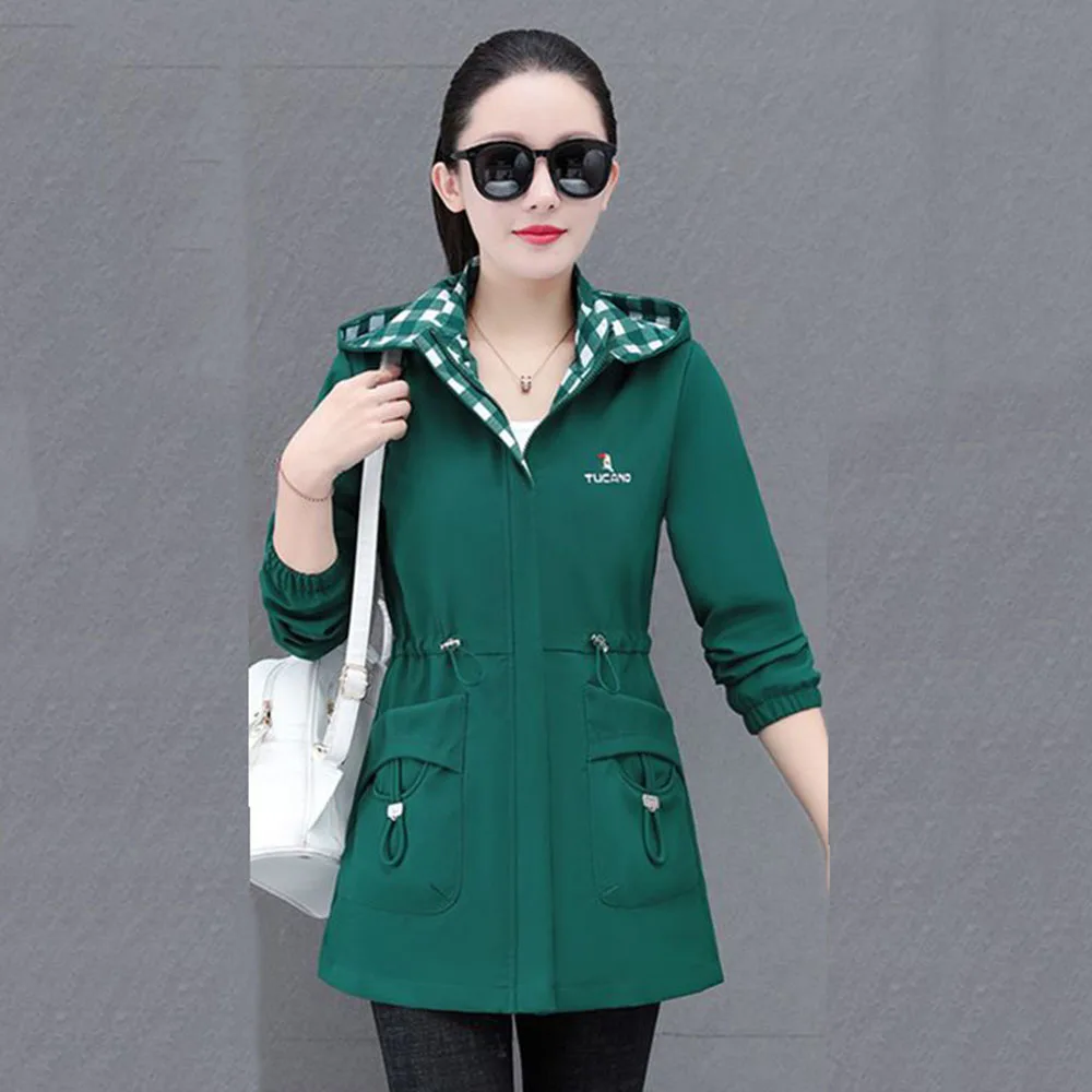 Temperament In The Long Sports Windbreaker Ladies 2024 Spring And Autumn New Fashion Slim Hooded Casual Jacket Female Tide.