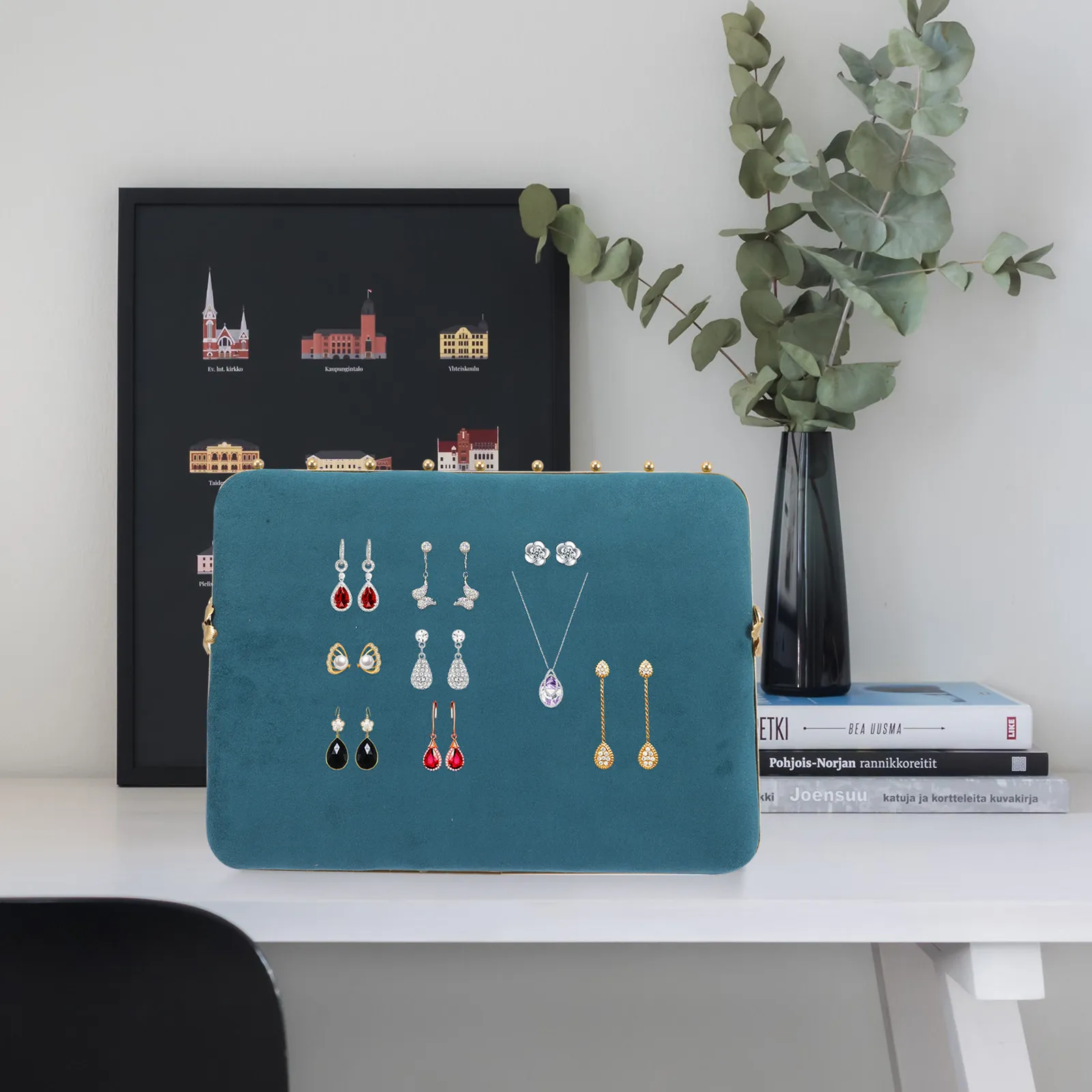 Nordic Style Earring Necklace Holder Jewelry Display Rack Made of Velour Alloy Sponge Lightweight Space Saving Fashionable Home