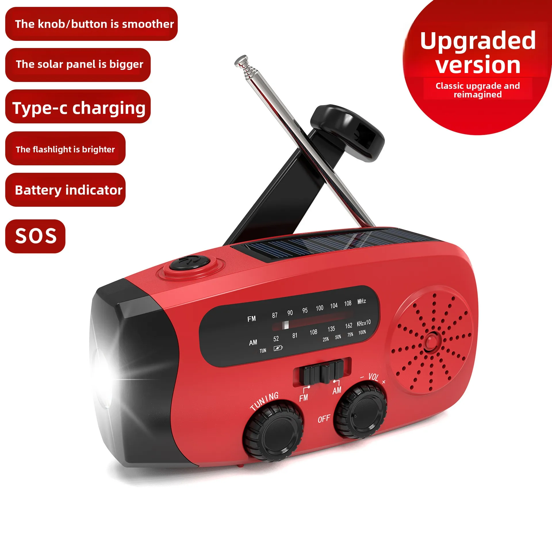 Solar radio Portable emergency disaster prevention radio Hand-cranked power generation radio