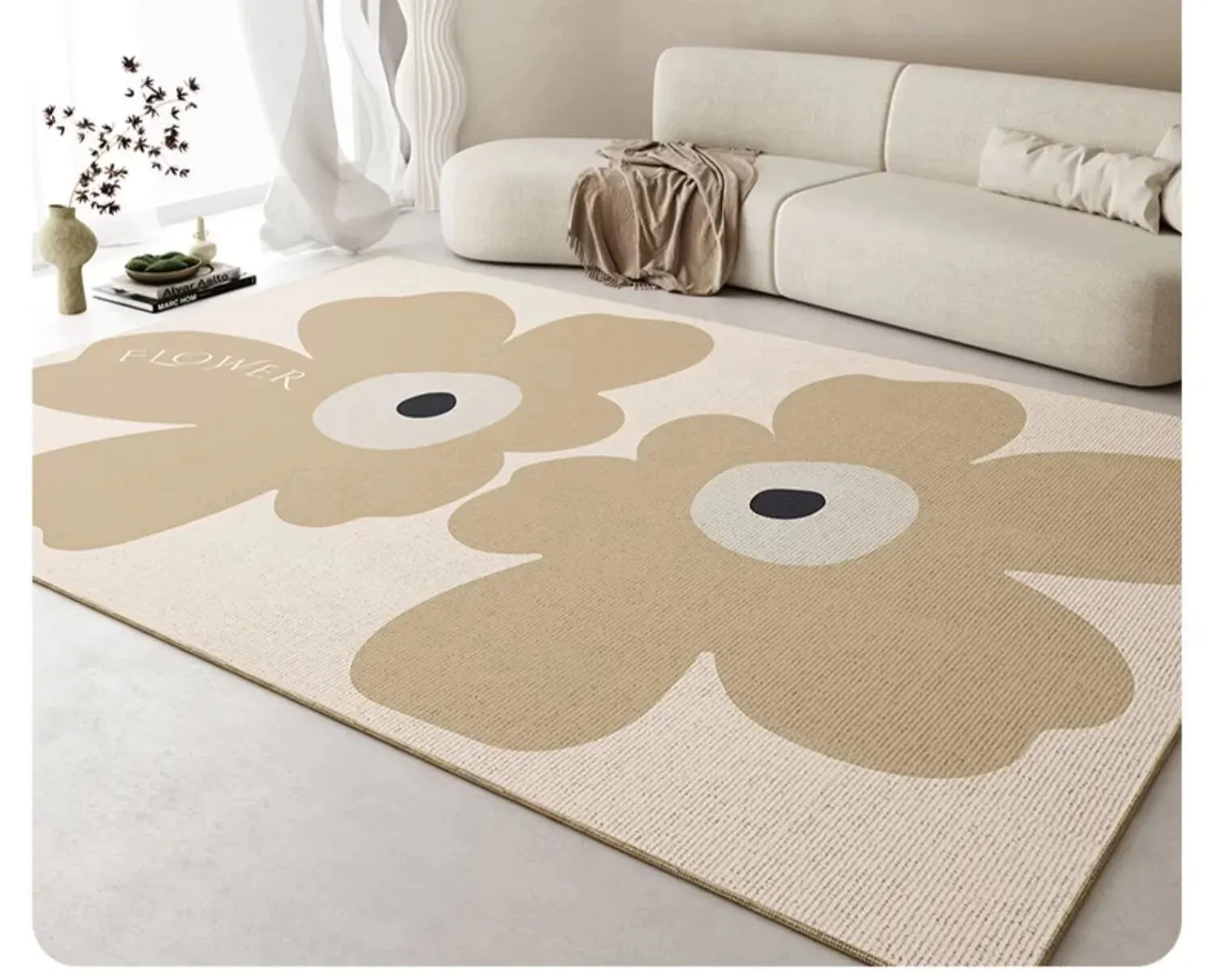 VIKAMA Fresh Living Room Carpet Waterproof Non-slip Coffee Table Carpet Large Area of Crystal Velvet Carpet Floral Mat