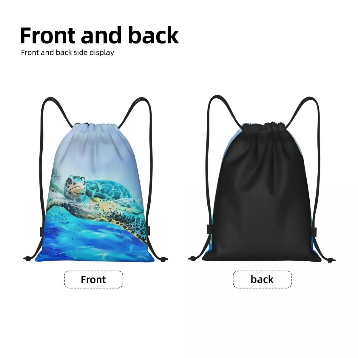 Custom Watercolor Sea Turtle Drawstring Bags Men Women Lightweight Ocean Animal Sports Gym Storage Backpack