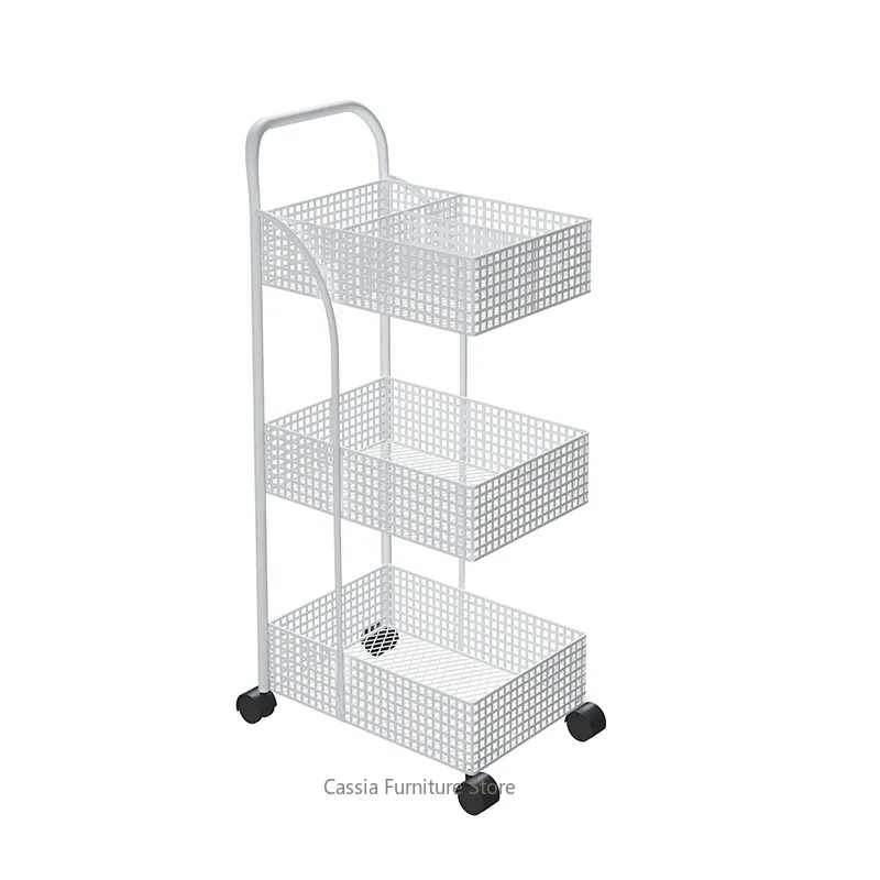 Nordic Iron Storage Cart with Wheels, Movable Multi-Use Organizer Rack for Bedroom, Kitchen & Bathroom