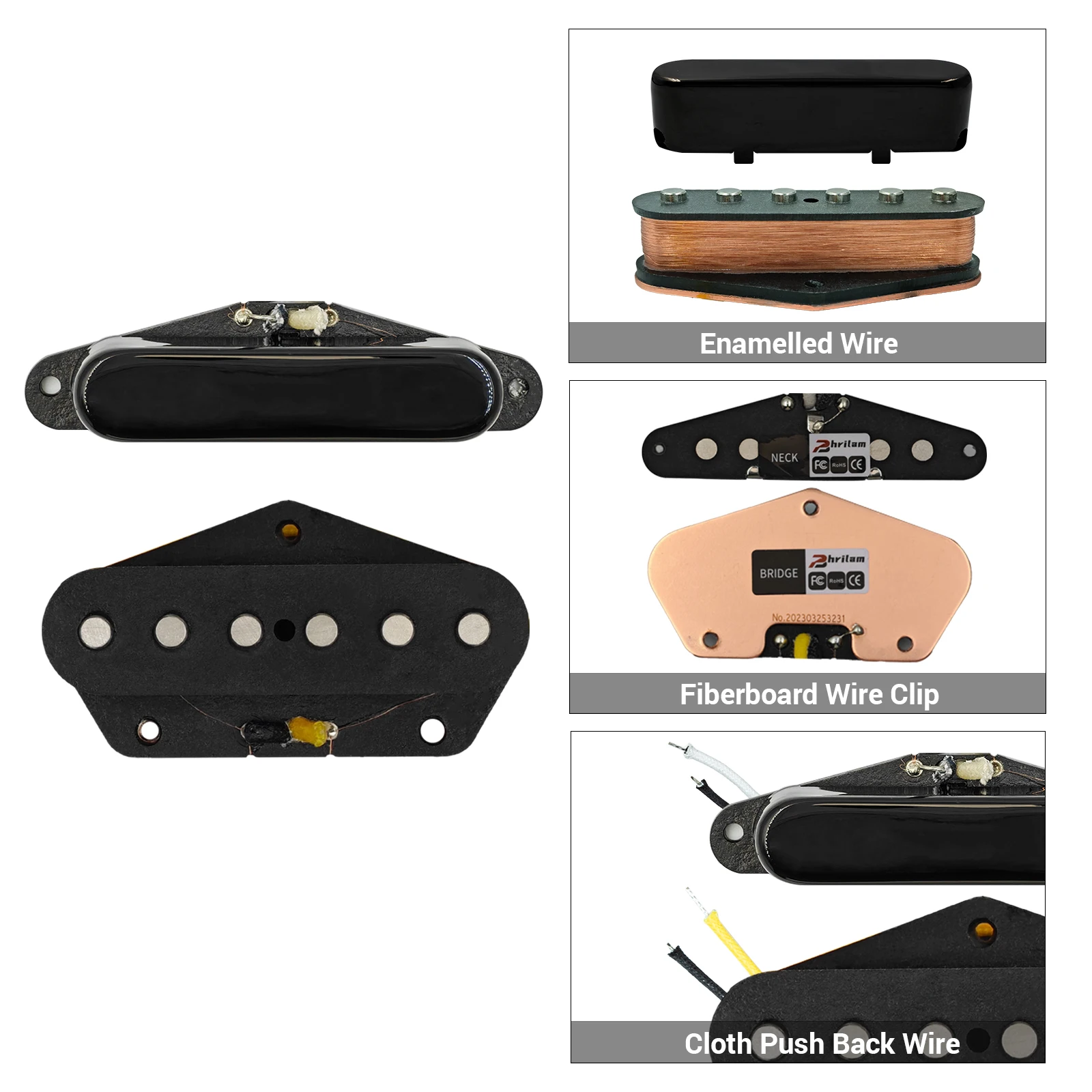 PHRILAM  Alnico5 Fiber bobbin Noiseless Single Coil Guitar Pickups Tele Bridge  /Neck Pickup  Fit Fender Telecaster Pickups Part