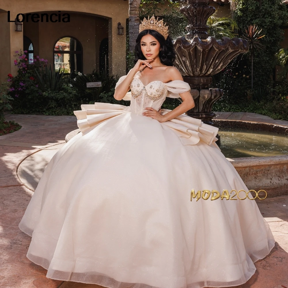 

Lorencia блестящее платье цвета слоновой кости Quinceanera бальное платье Многоярусные оборки Кристалл бисер мексиканский корсет Sweet 16 Vestidos De 15 лет YD18